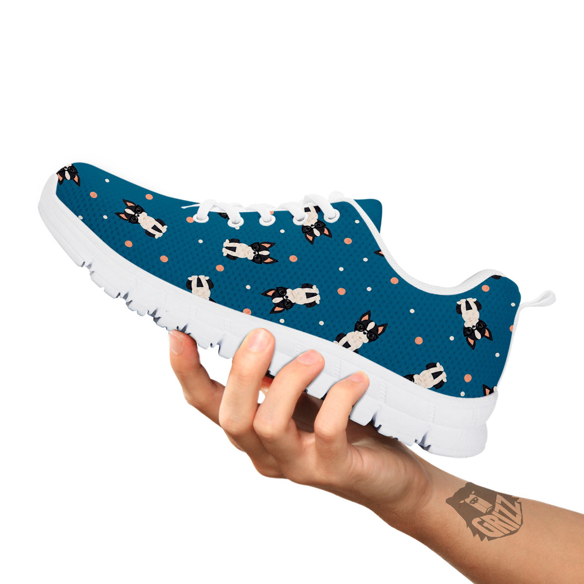 Boston Terrier Wearing Glasses Print White Sneaker-grizzshop