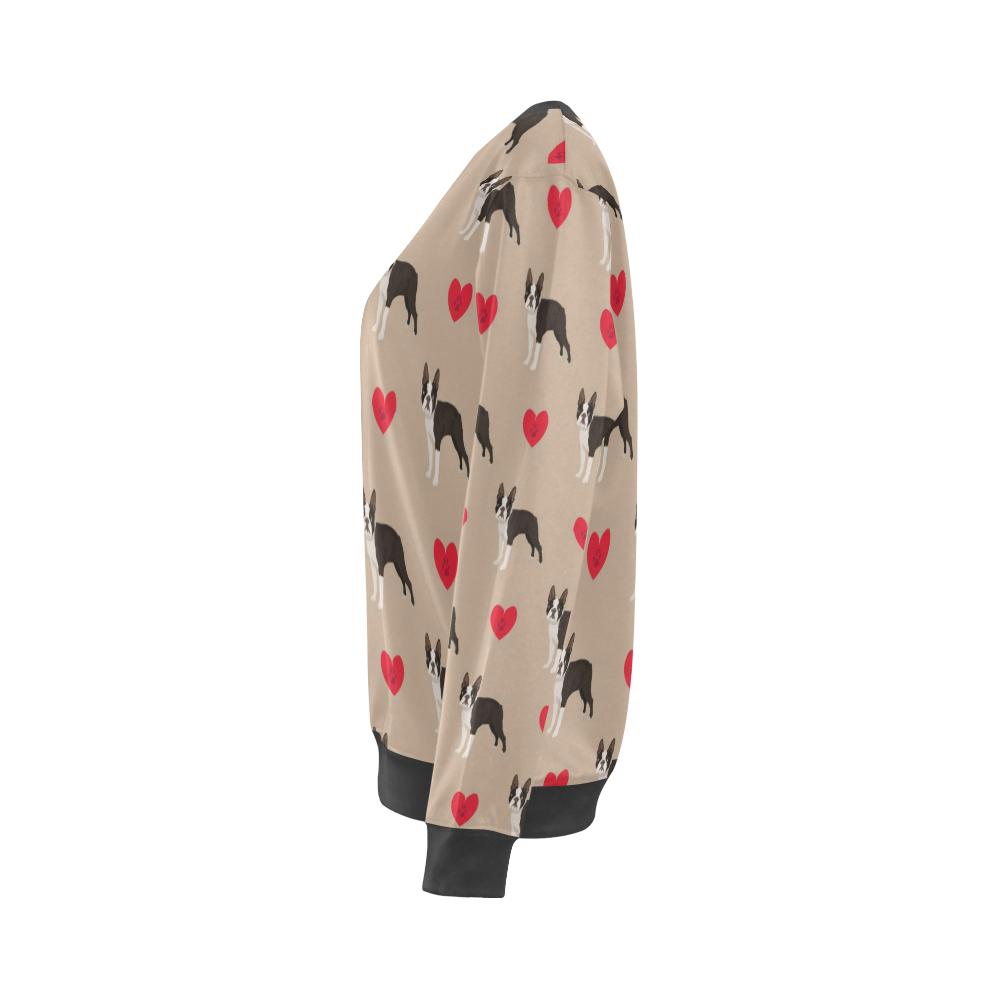 Boston Terrier Heart Paw Pattern Print Women's Sweatshirt-grizzshop
