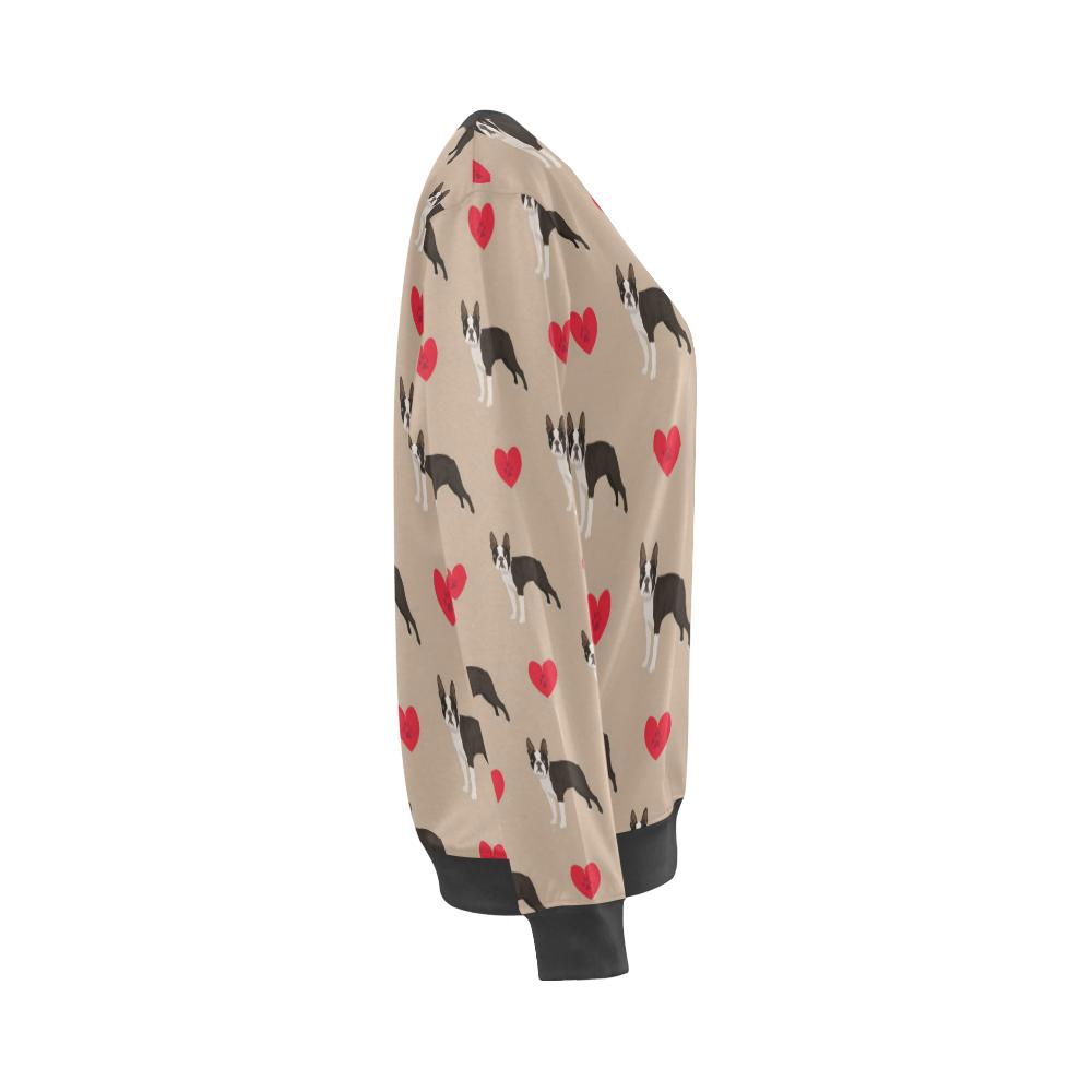Boston Terrier Heart Paw Pattern Print Women's Sweatshirt-grizzshop