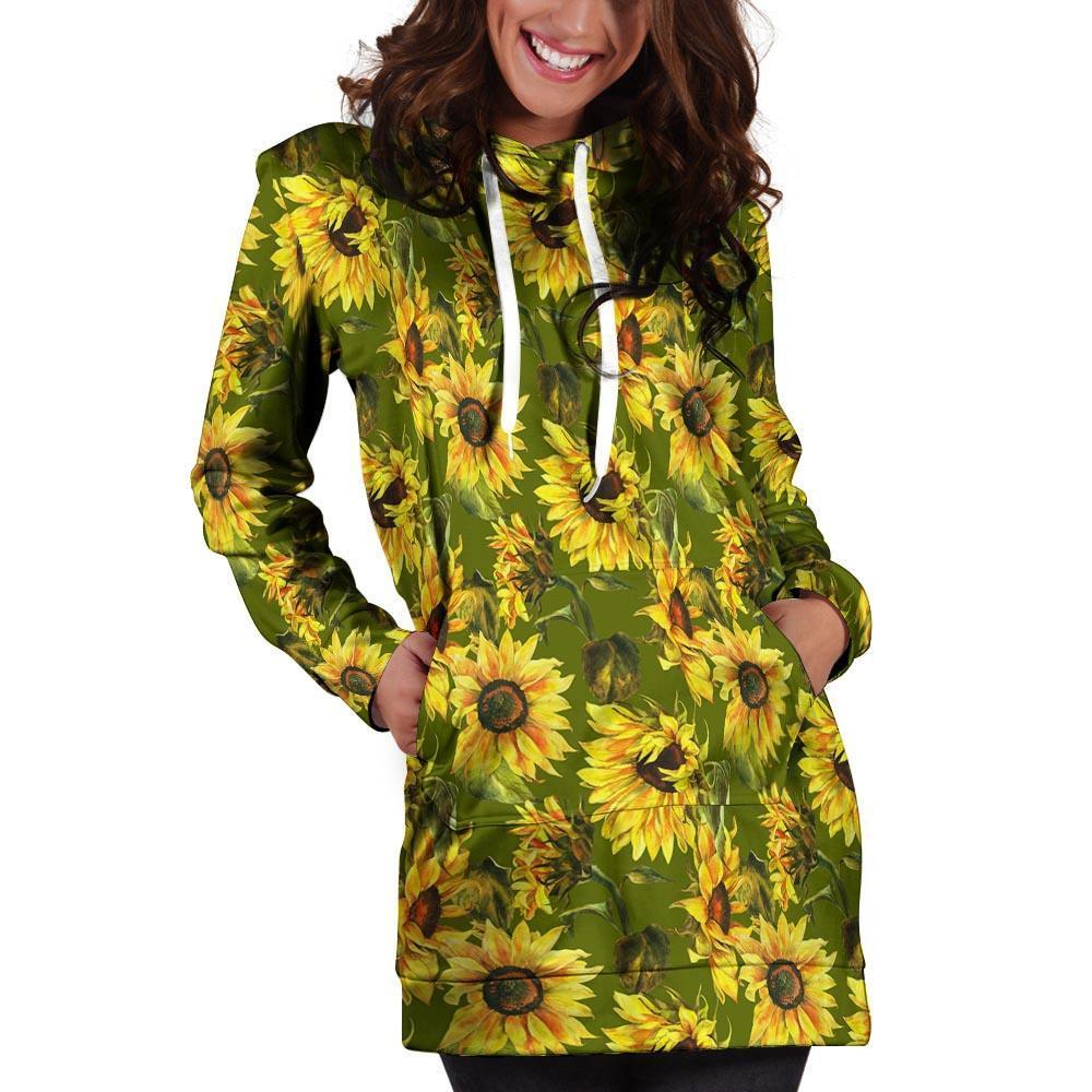 Botanical Sunflower Hoodie Dress-grizzshop