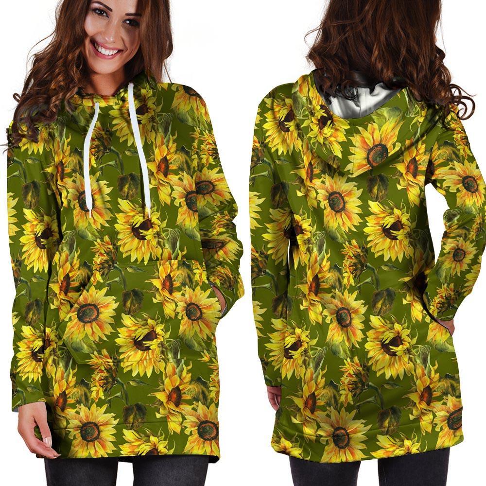 Botanical Sunflower Hoodie Dress-grizzshop