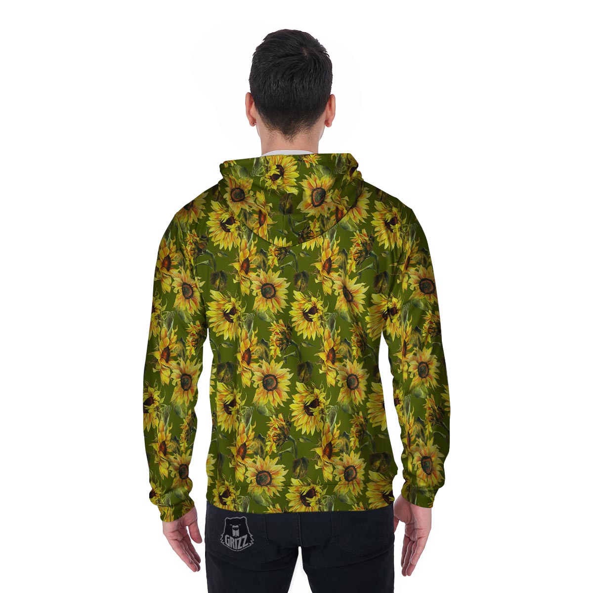 Botanical Sunflower Men's Zip Up Hoodie-grizzshop