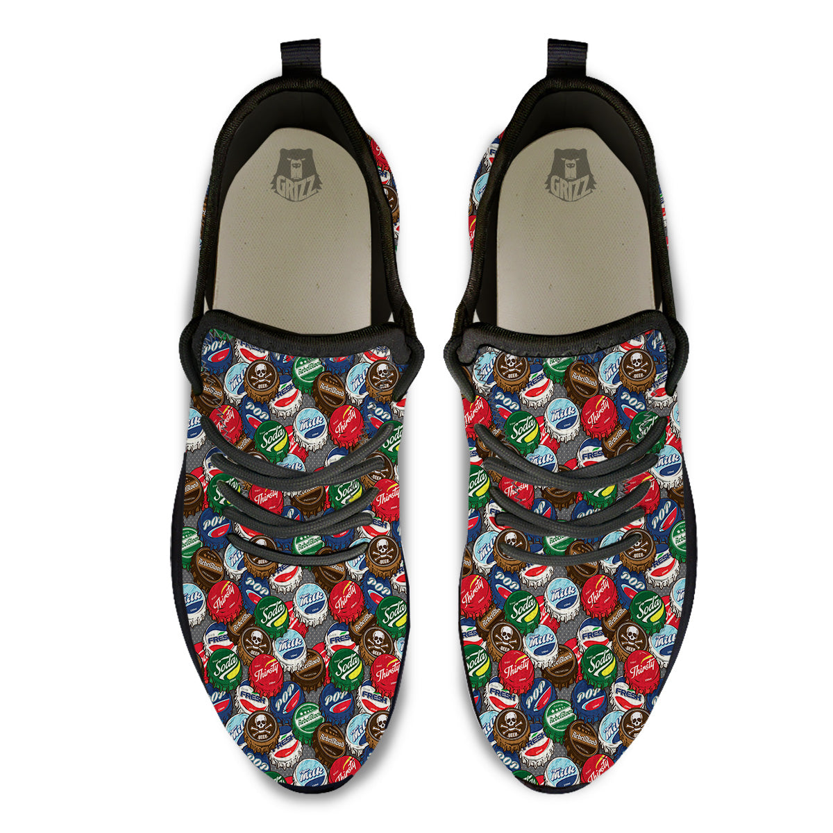 Bottle Caps Print Pattern Black Athletic Shoes-grizzshop