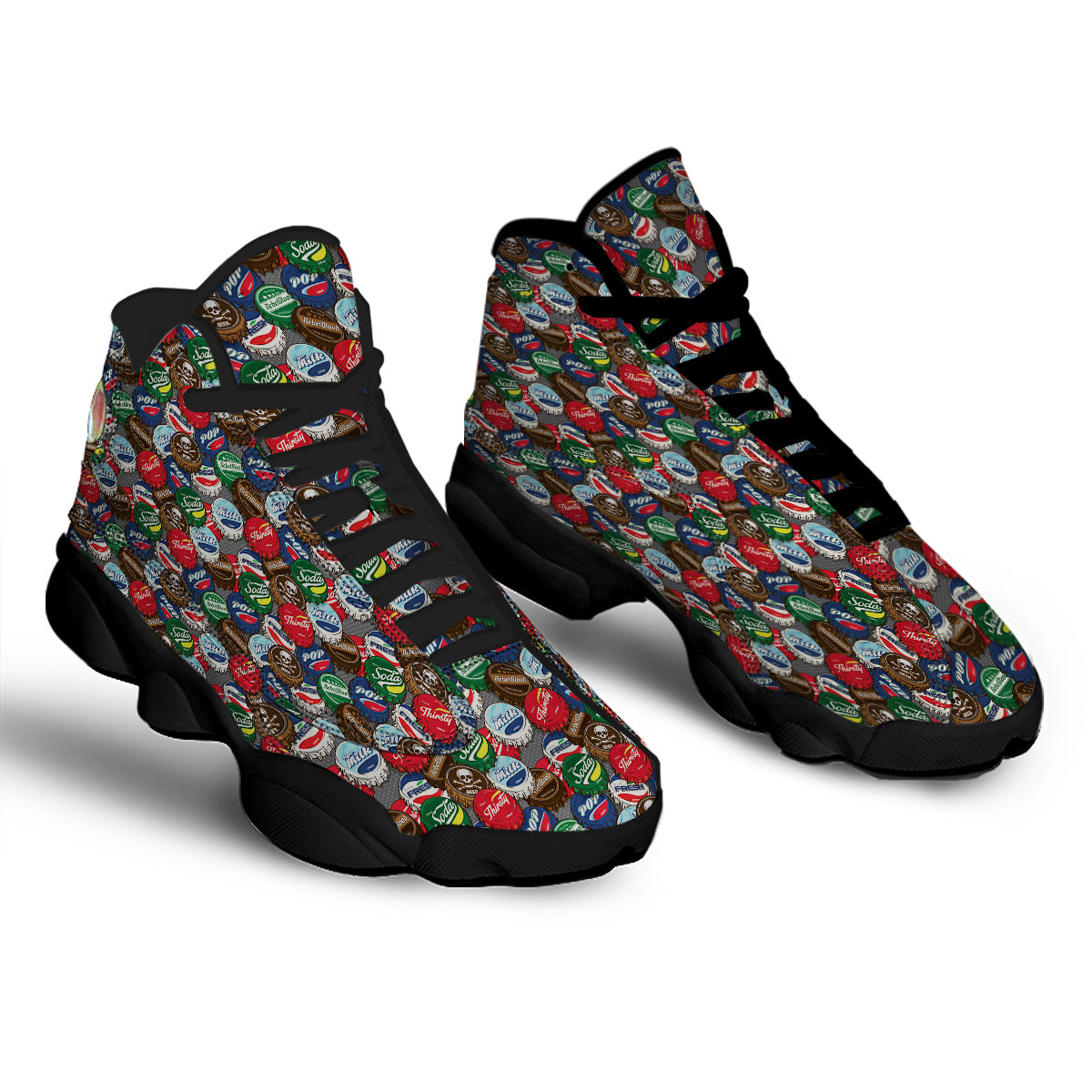 Bottle Caps Print Pattern Black Basketball Shoes-grizzshop