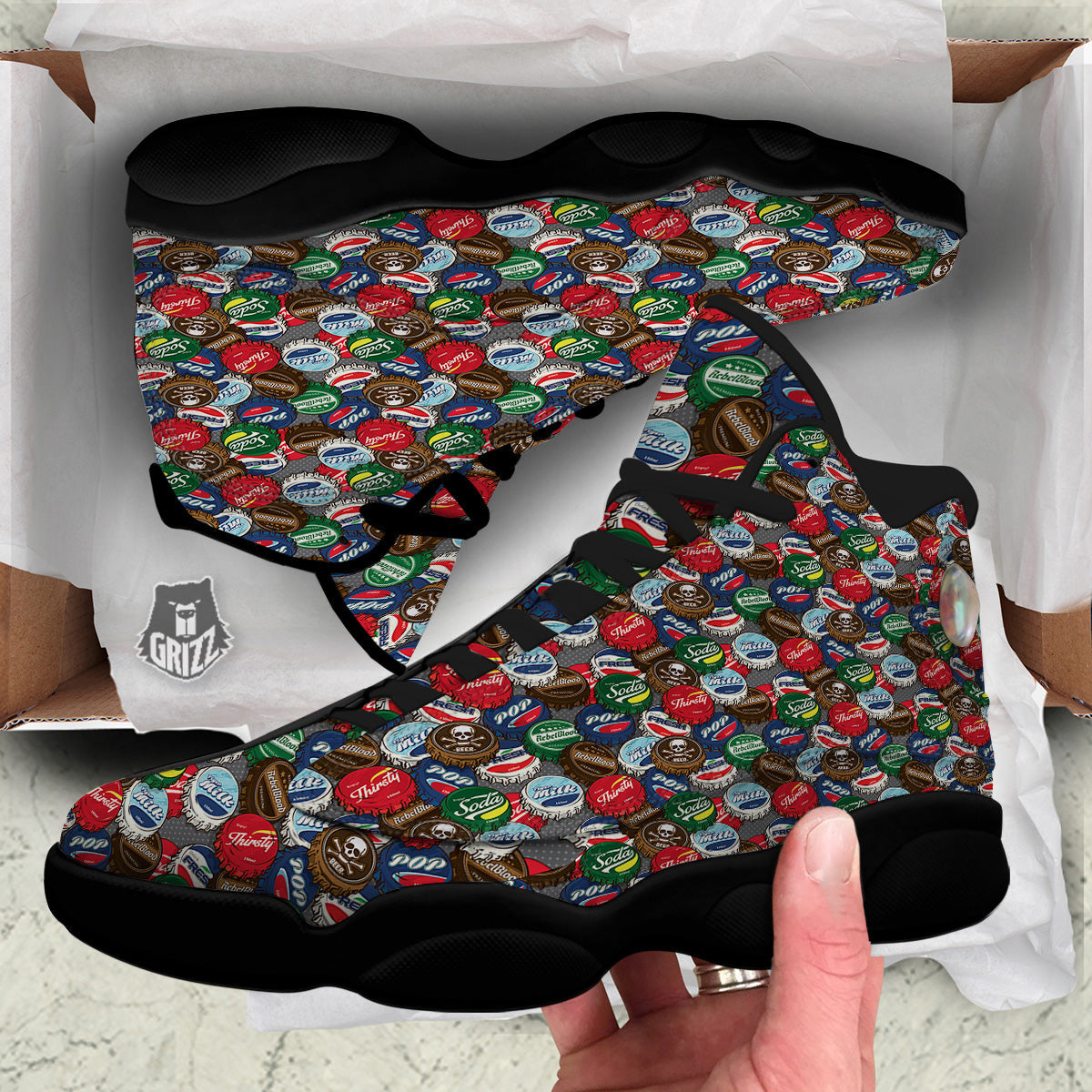 Bottle Caps Print Pattern Black Basketball Shoes-grizzshop