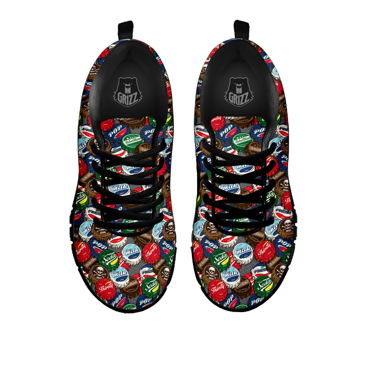Bottle Caps Print Pattern Black Sneaker-grizzshop