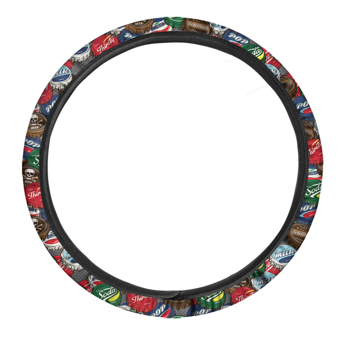 Bottle Caps Print Pattern Car Steering Wheel Cover-grizzshop