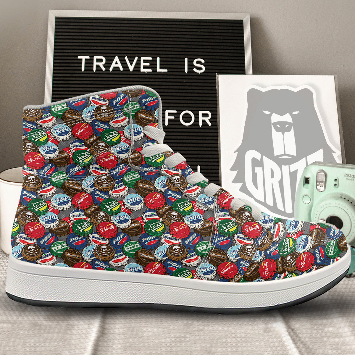 Bottle Caps Print Pattern High Top Sneakers-grizzshop