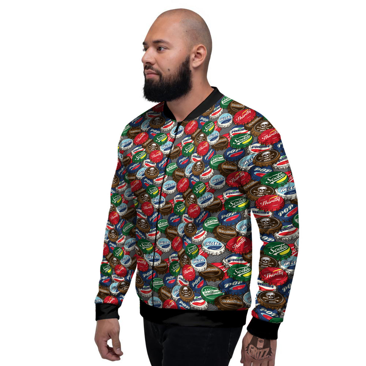 Bottle Caps Print Pattern Men's Bomber Jacket-grizzshop