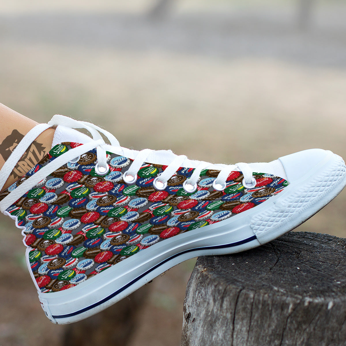 Bottle Caps Print Pattern White High Top Shoes-grizzshop