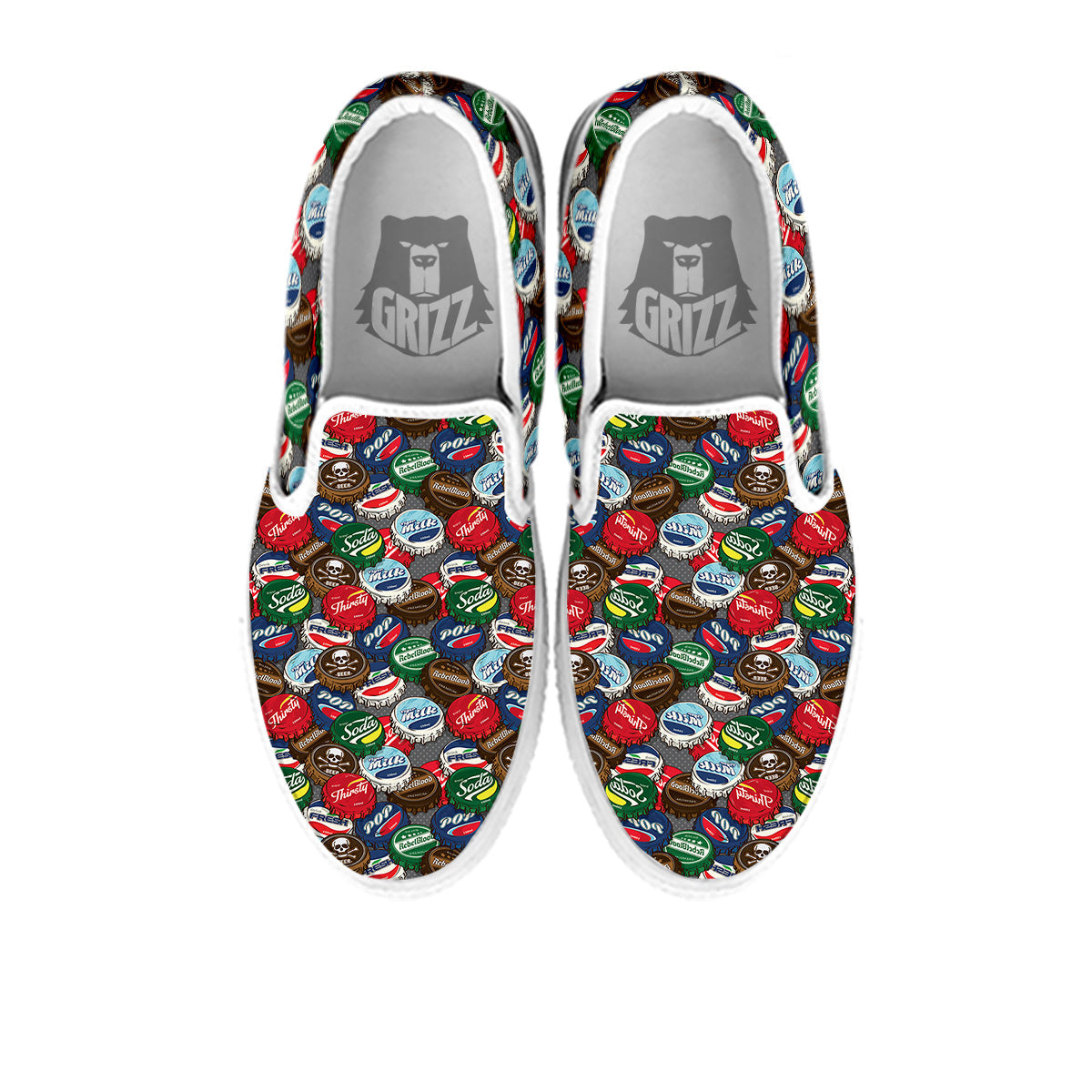 Bottle Caps Print Pattern White Slip On Shoes-grizzshop