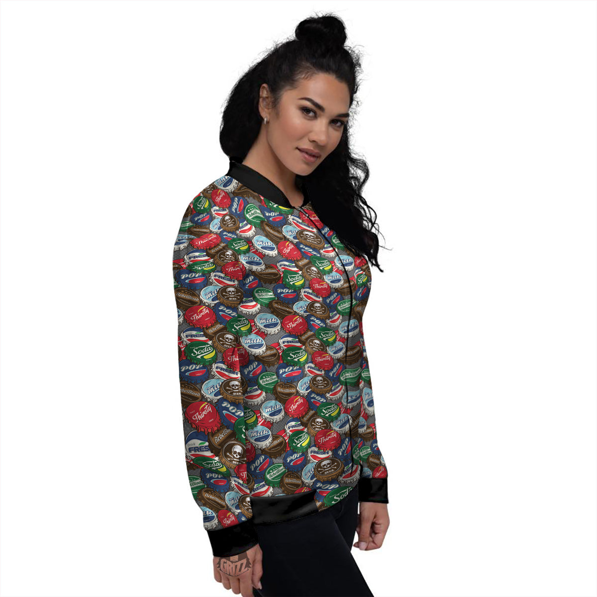 Bottle Caps Print Pattern Women's Bomber Jacket-grizzshop