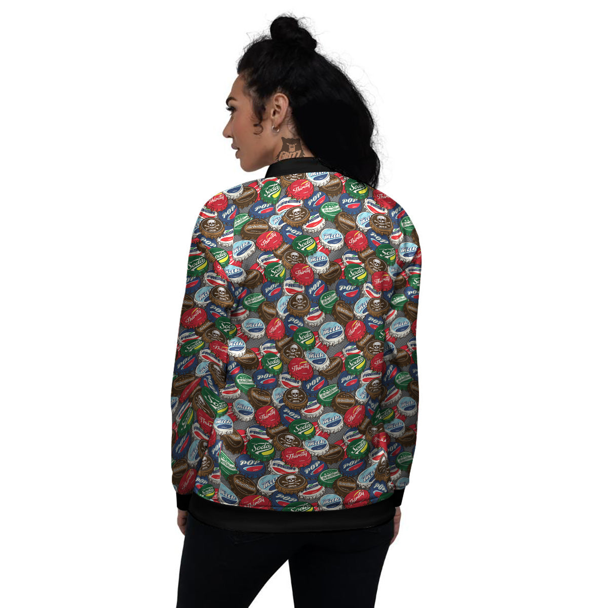 Bottle Caps Print Pattern Women's Bomber Jacket-grizzshop