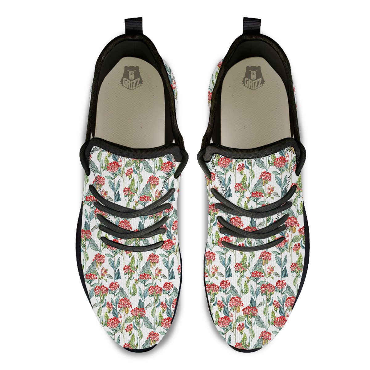 Bouvardia Print Pattern Black Athletic Shoes-grizzshop