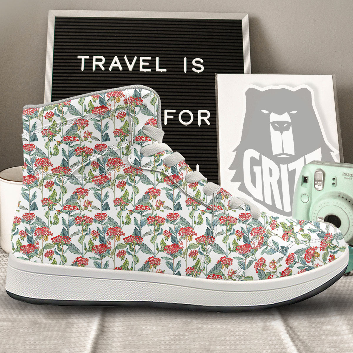 Bouvardia Print Pattern High Top Sneakers-grizzshop
