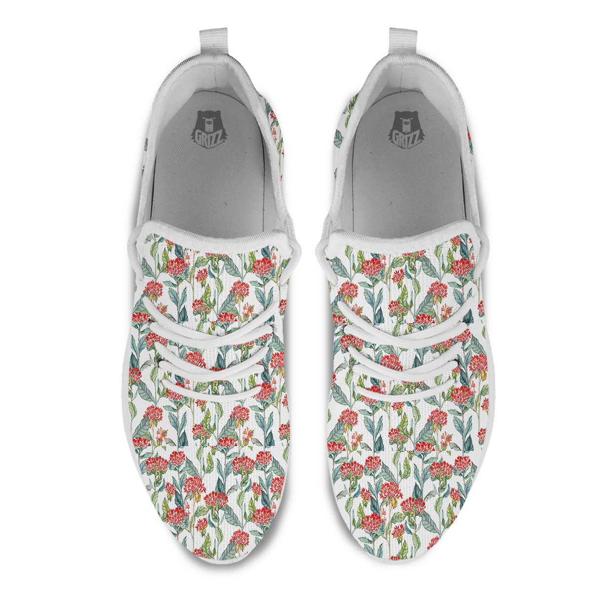 Bouvardia Print Pattern White Athletic Shoes-grizzshop