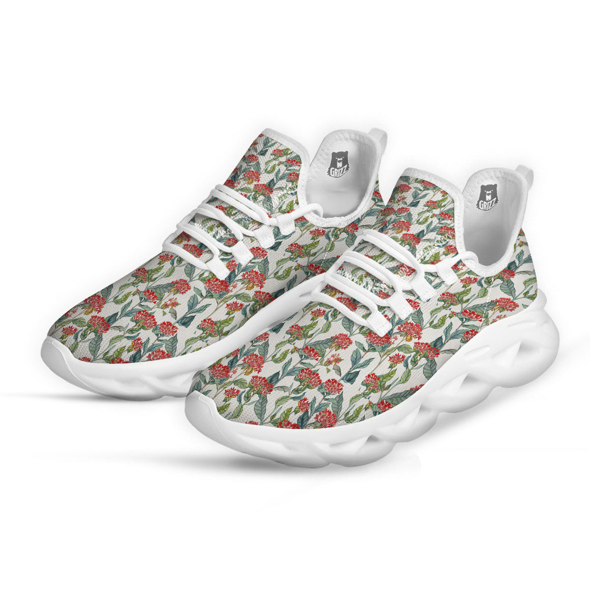 Bouvardia Print Pattern White Running Shoes-grizzshop