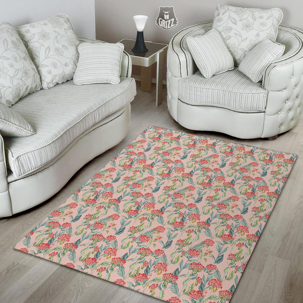 Bouvardia Red Print Pattern Floor Mat-grizzshop