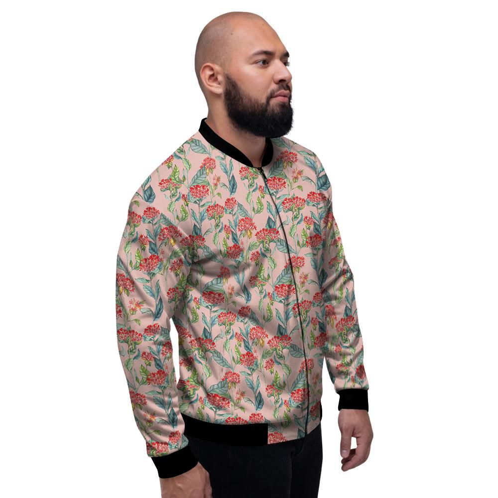 Bouvardia Red Print Pattern Men's Bomber Jacket-grizzshop