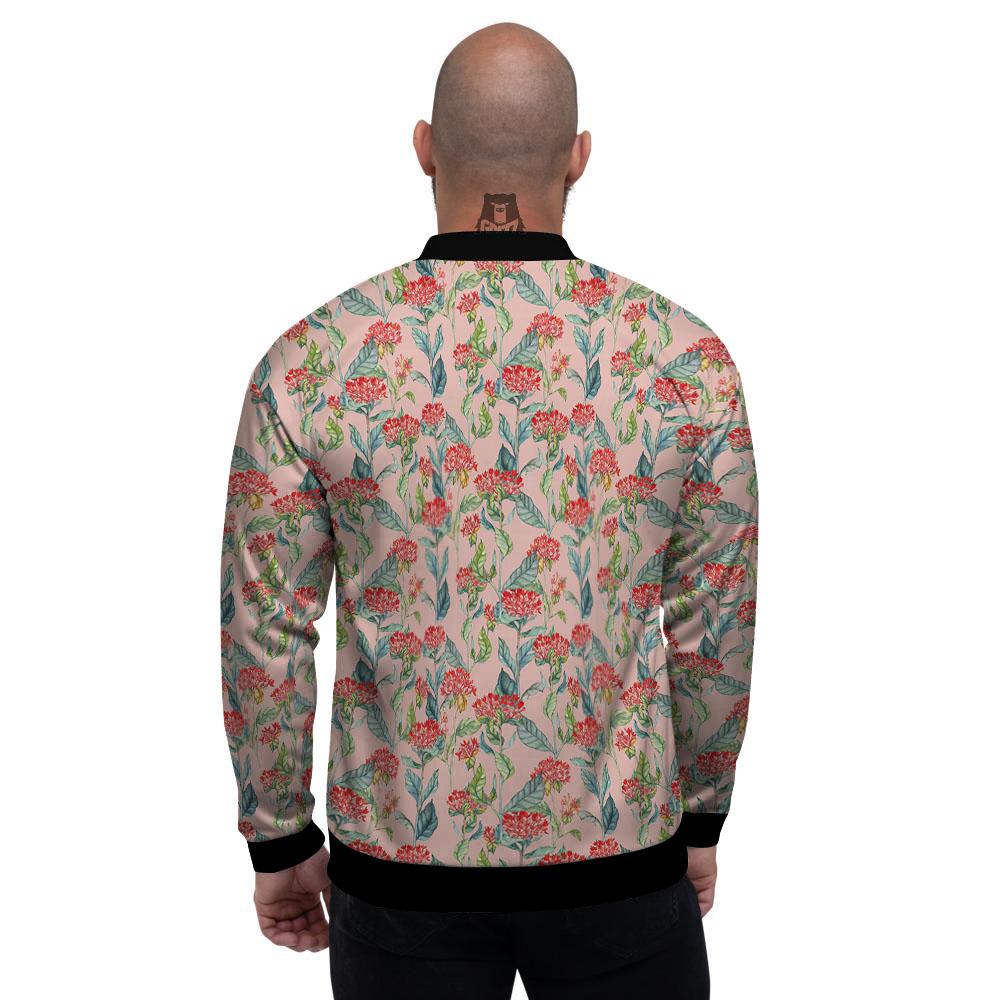 Bouvardia Red Print Pattern Men's Bomber Jacket-grizzshop