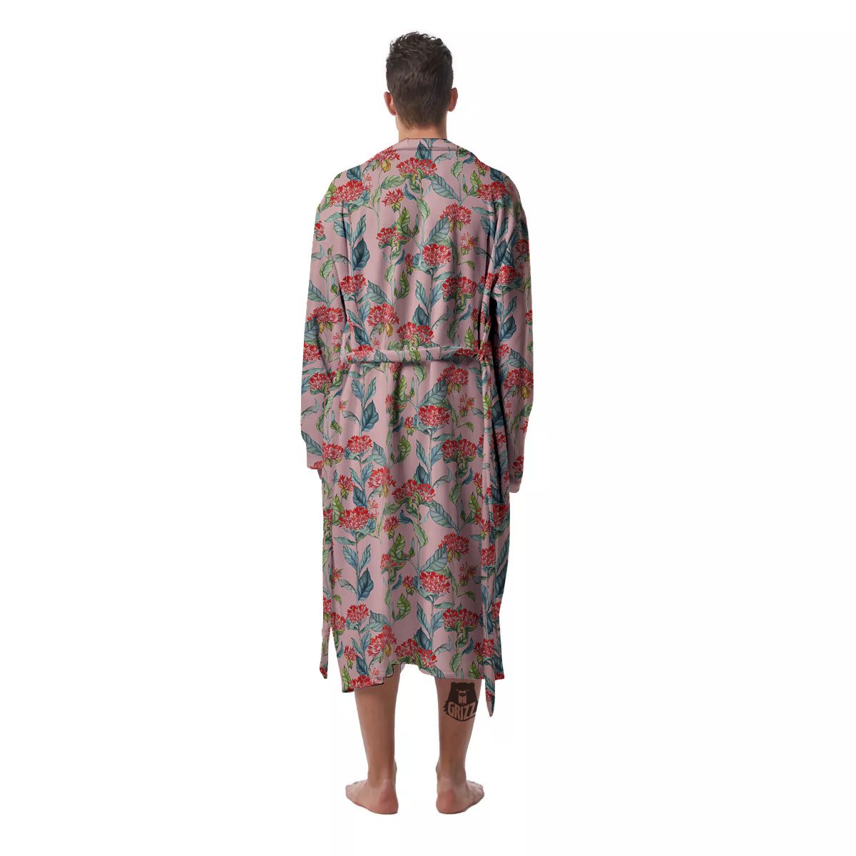 Bouvardia Red Print Pattern Men's Robe-grizzshop