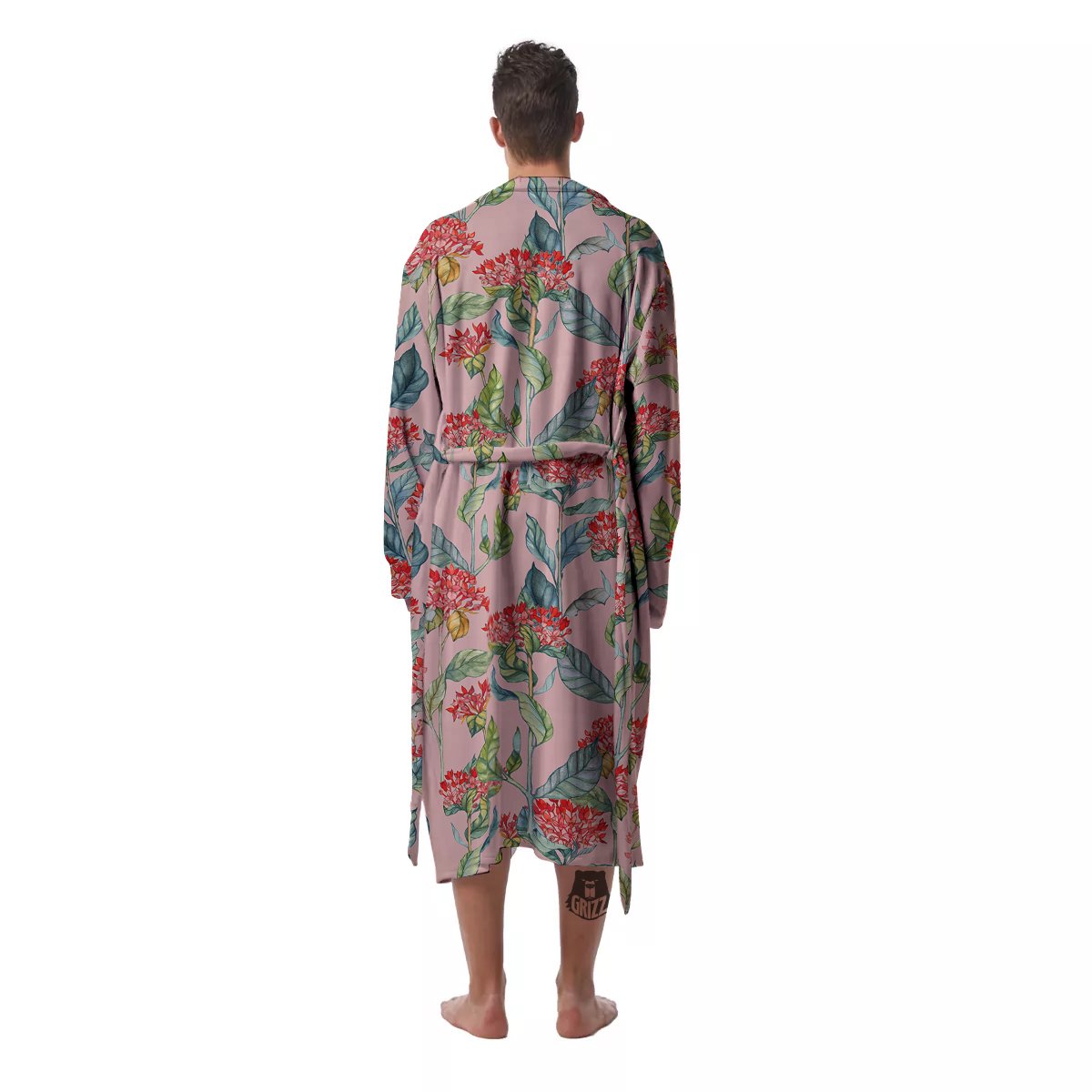 Bouvardia Watercolor Print Pattern Men's Robe-grizzshop