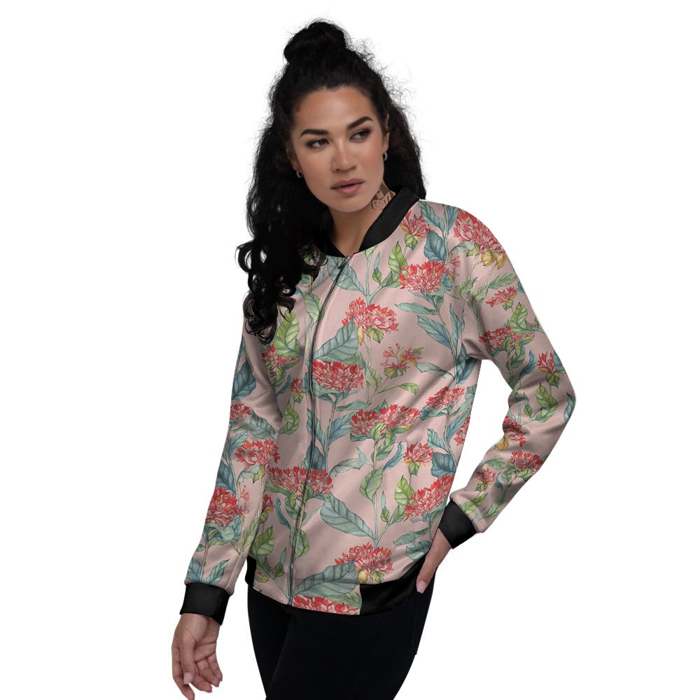 Bouvardia Watercolor Print Pattern Women's Bomber Jacket-grizzshop