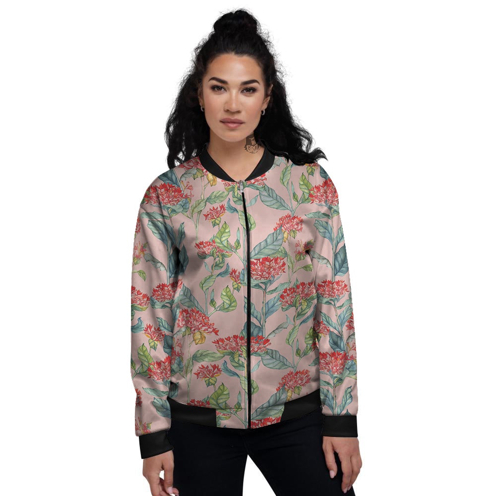 Bouvardia Watercolor Print Pattern Women's Bomber Jacket-grizzshop