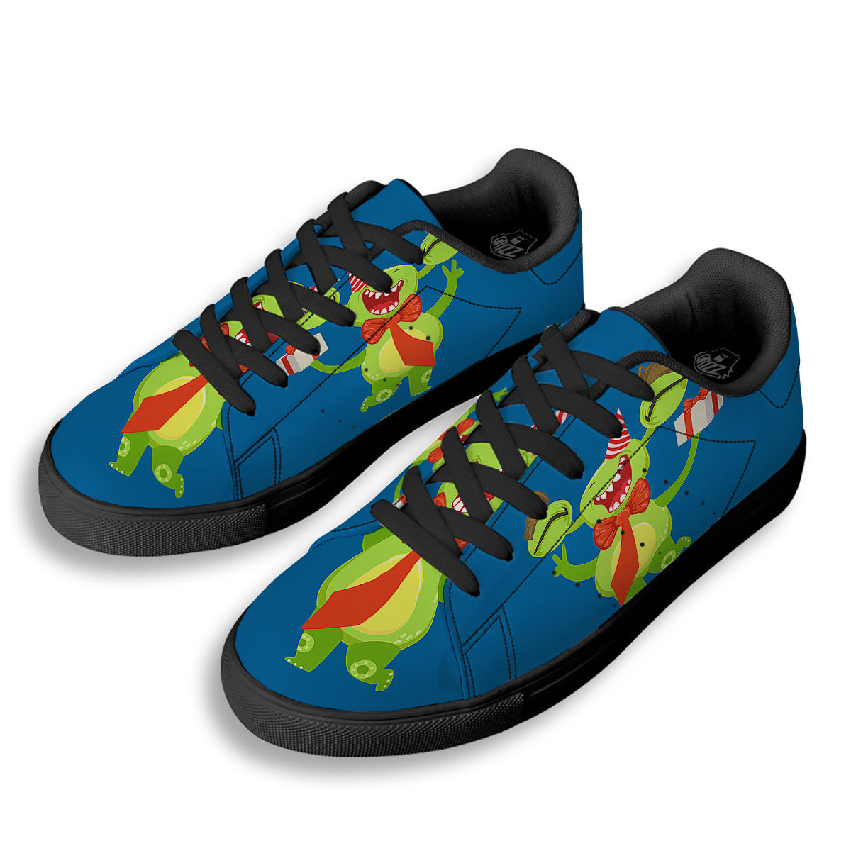 Bow Tie With Cute Alien Print Black Low Top Sneakers-grizzshop