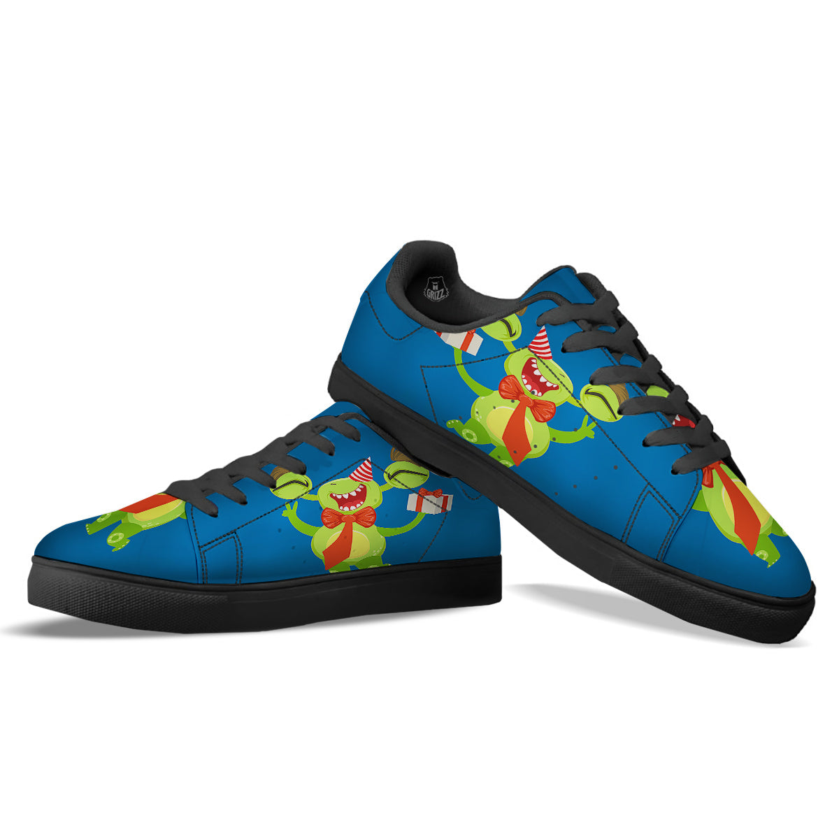 Bow Tie With Cute Alien Print Black Low Top Sneakers-grizzshop