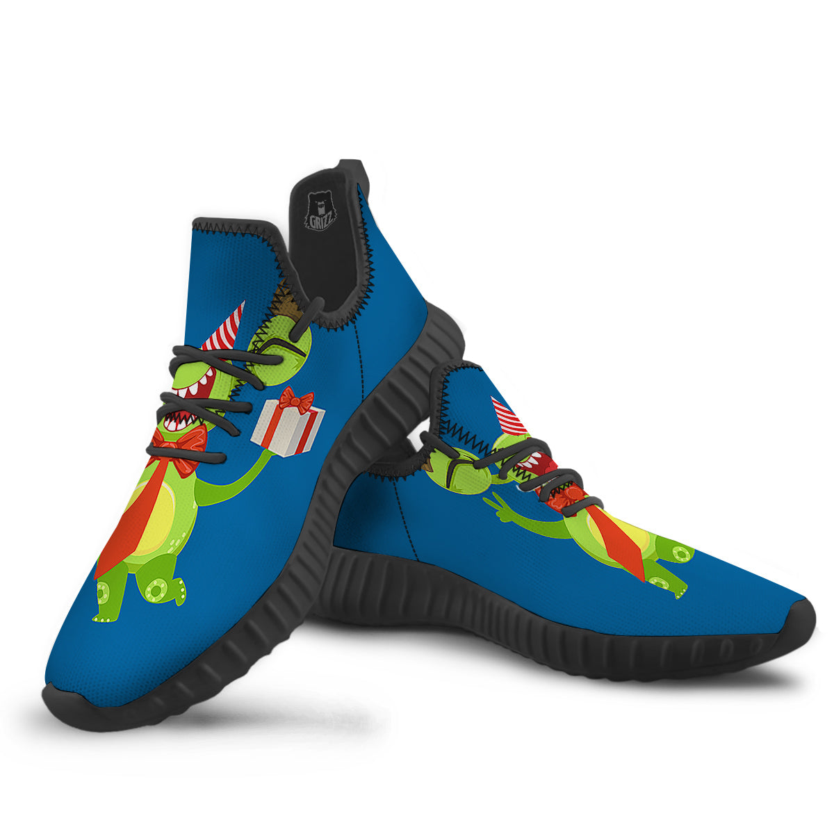 Bow Tie With Cute Alien Print Black Walking Shoes-grizzshop