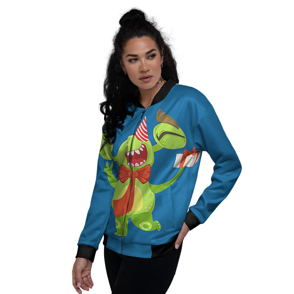 Bow Tie With Cute Alien Print Women's Bomber Jacket-grizzshop