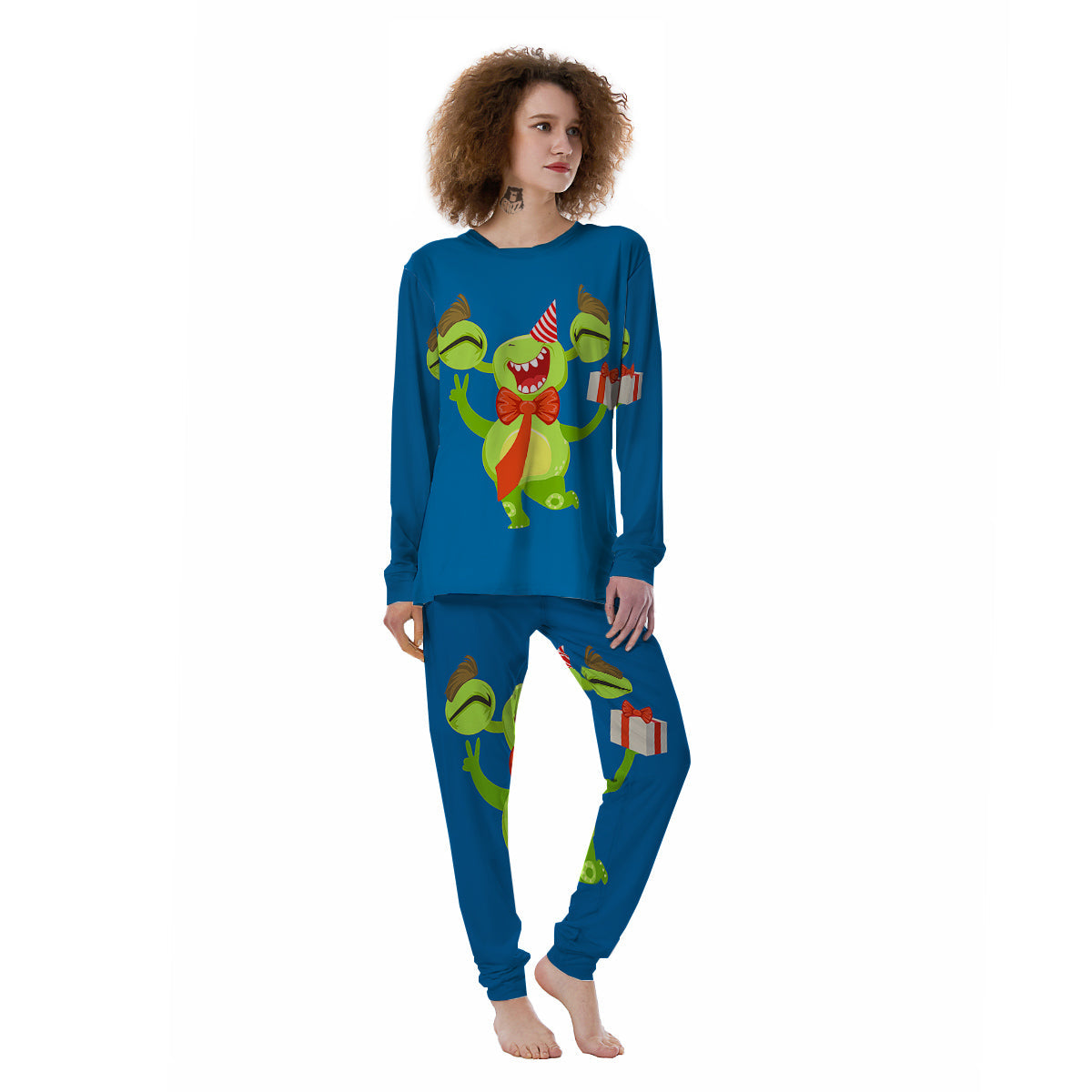 Bow Tie With Cute Alien Print Women's Pajamas-grizzshop