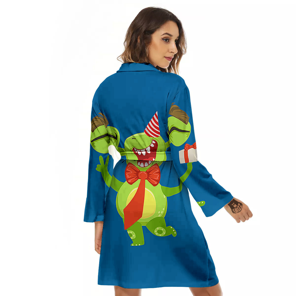 Bow Tie With Cute Alien Print Women's Robe-grizzshop