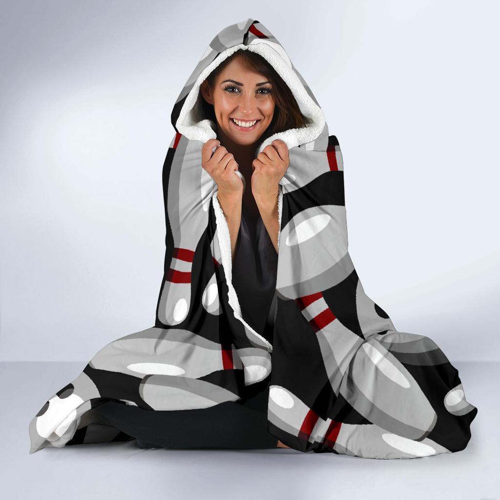 Bowling Pattern Print Hooded Blanket-grizzshop