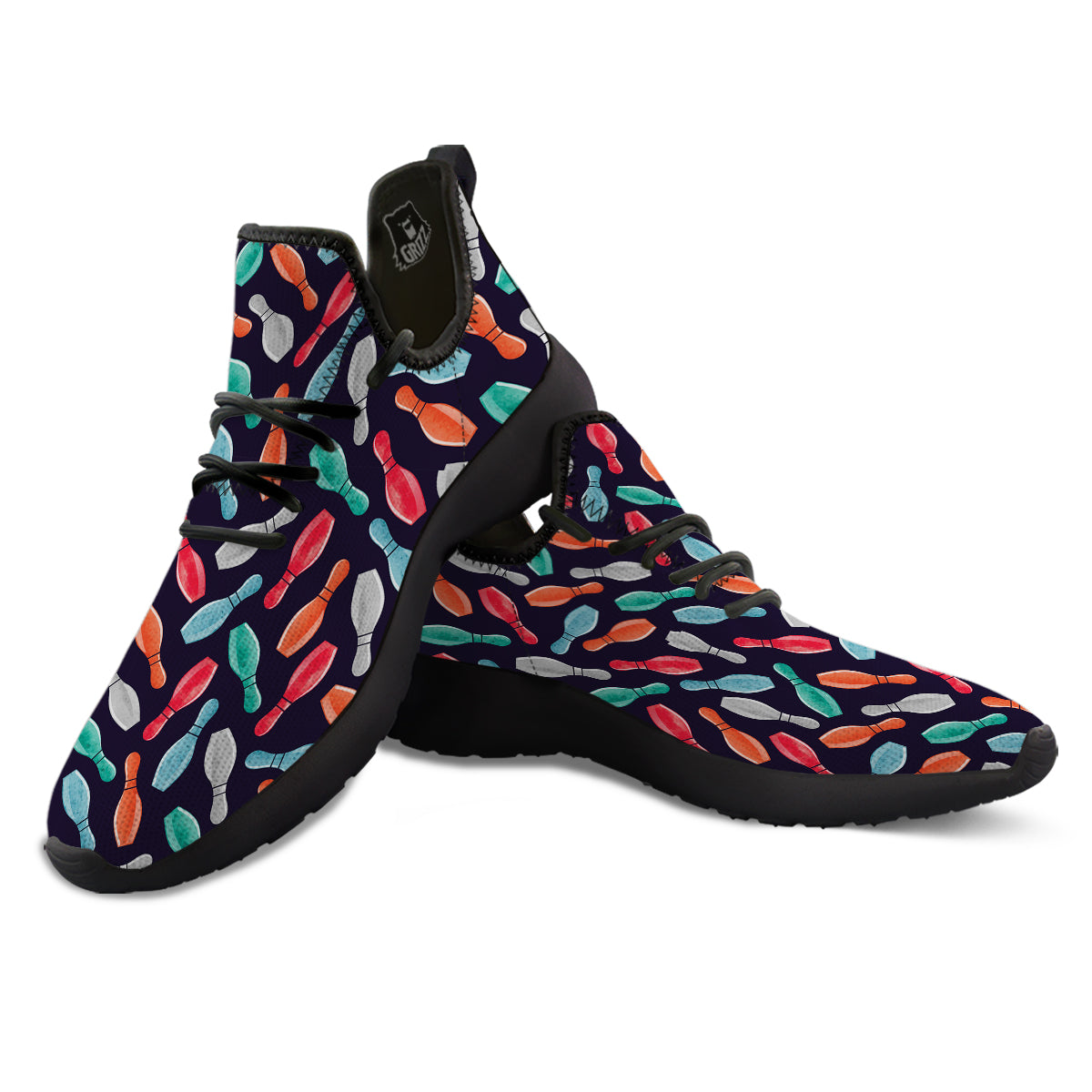 Bowling Pins Watercolor Print Pattern Black Athletic Shoes-grizzshop