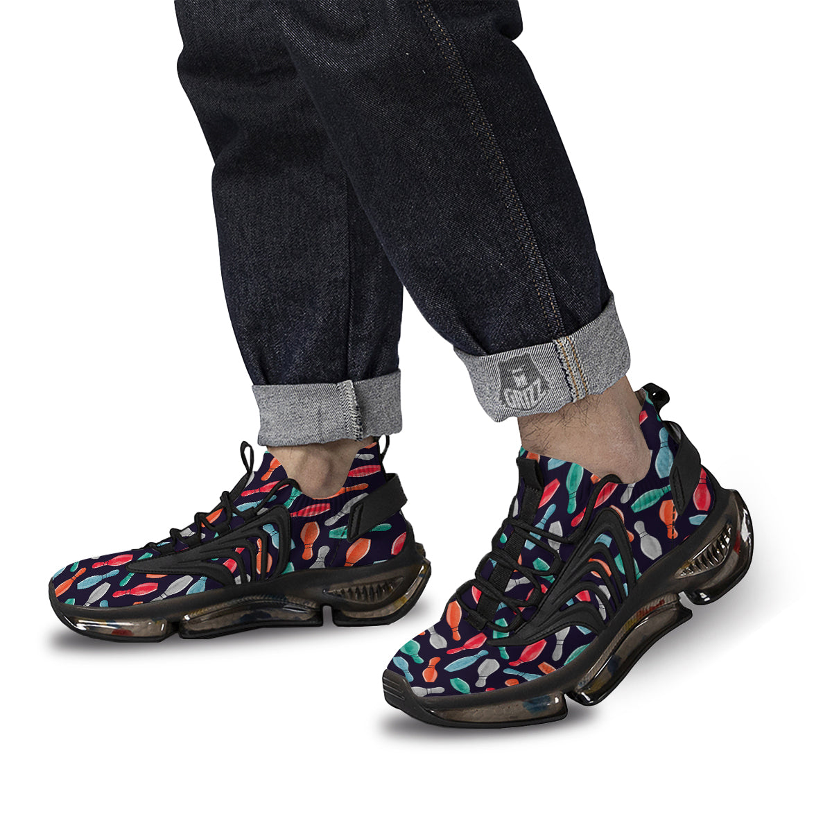 Bowling Pins Watercolor Print Pattern Black Gym Shoes-grizzshop