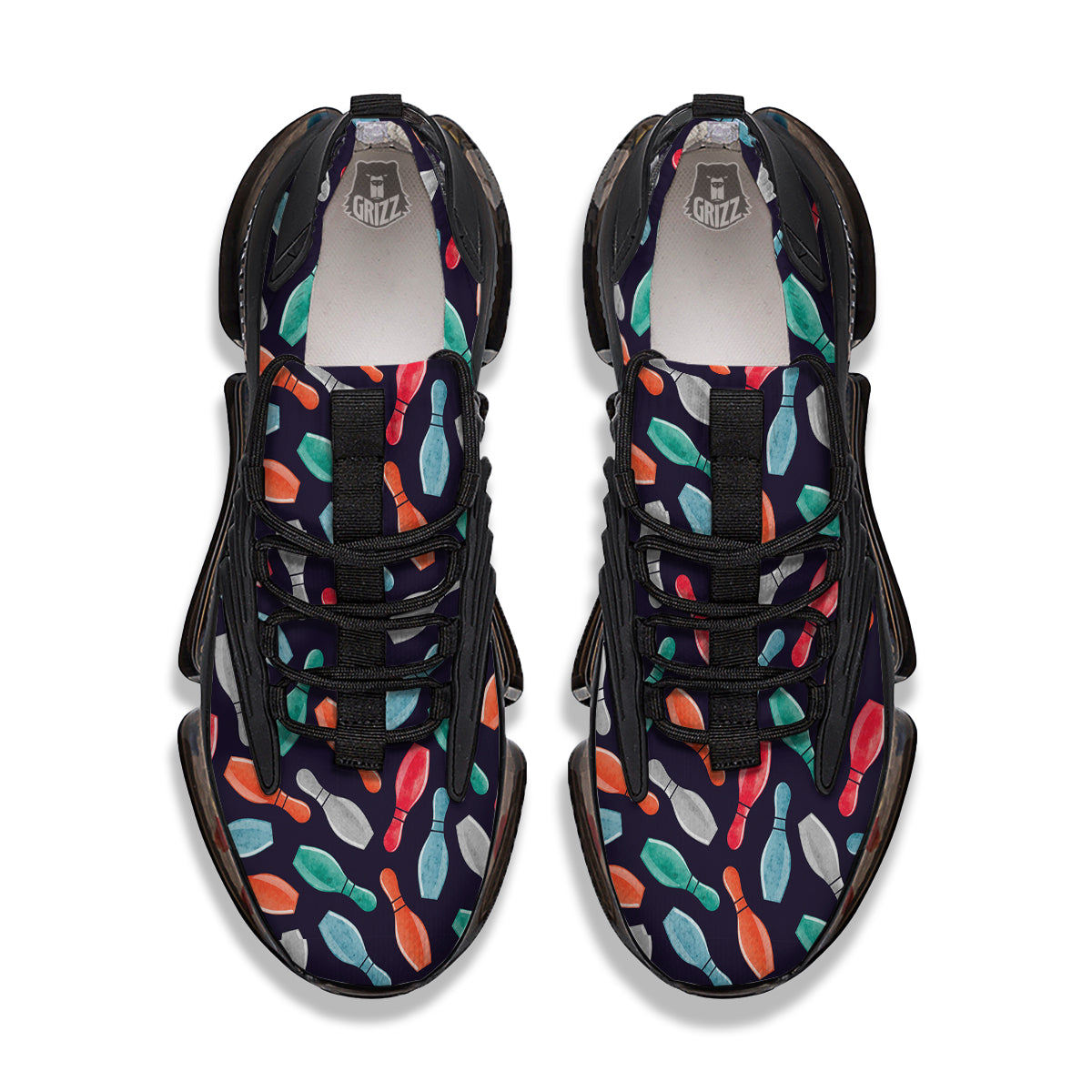 Bowling Pins Watercolor Print Pattern Black Gym Shoes-grizzshop