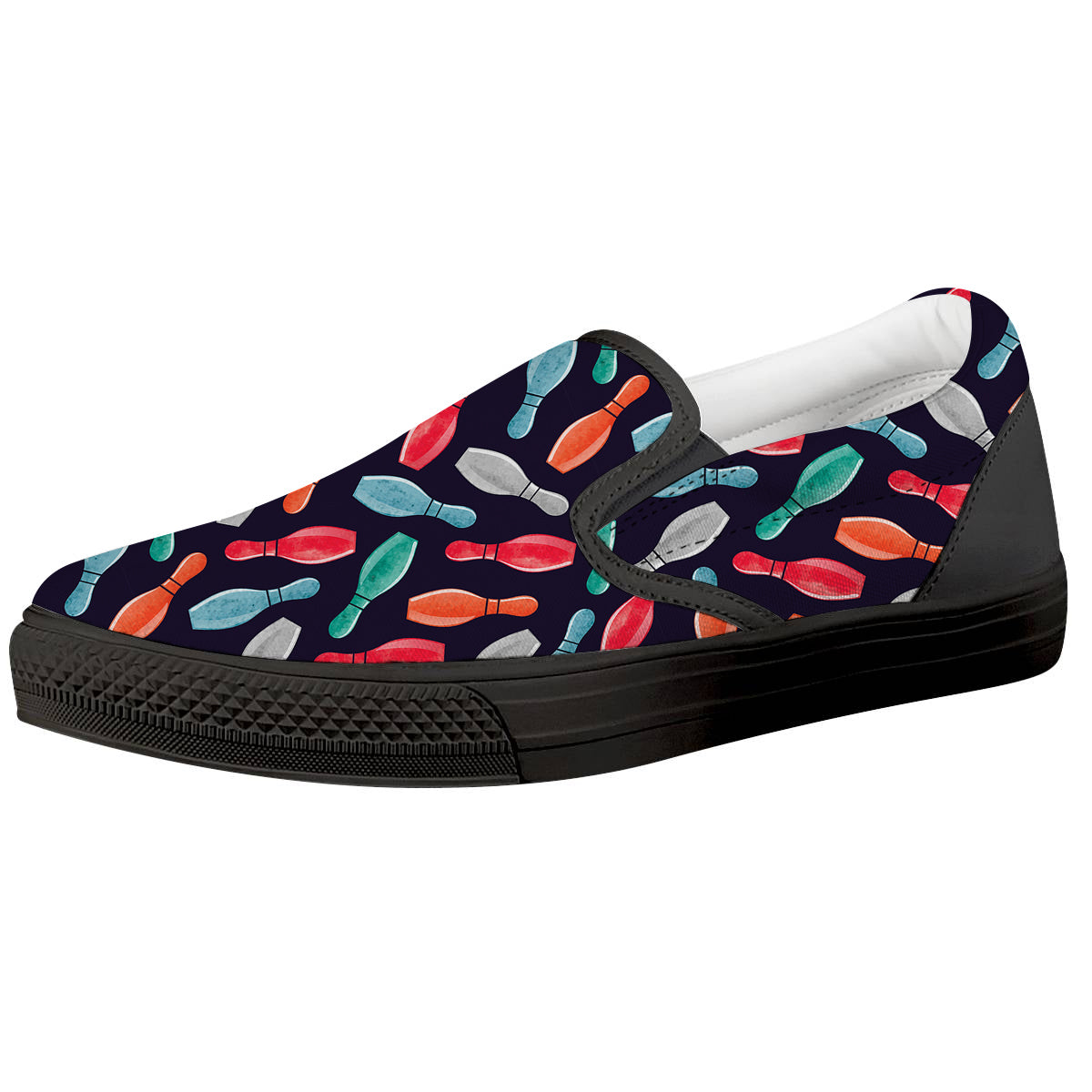 Bowling Pins Watercolor Print Pattern Black Slip On Shoes-grizzshop