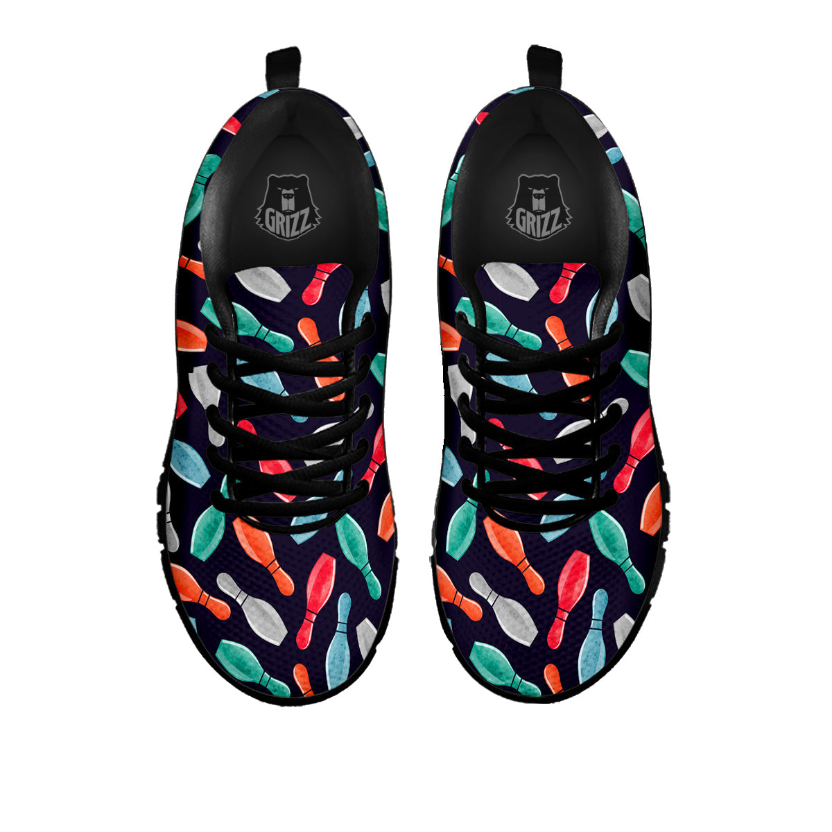 Bowling Pins Watercolor Print Pattern Black Sneaker-grizzshop