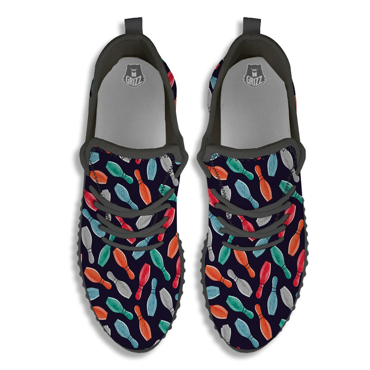 Bowling Pins Watercolor Print Pattern Black Walking Shoes-grizzshop