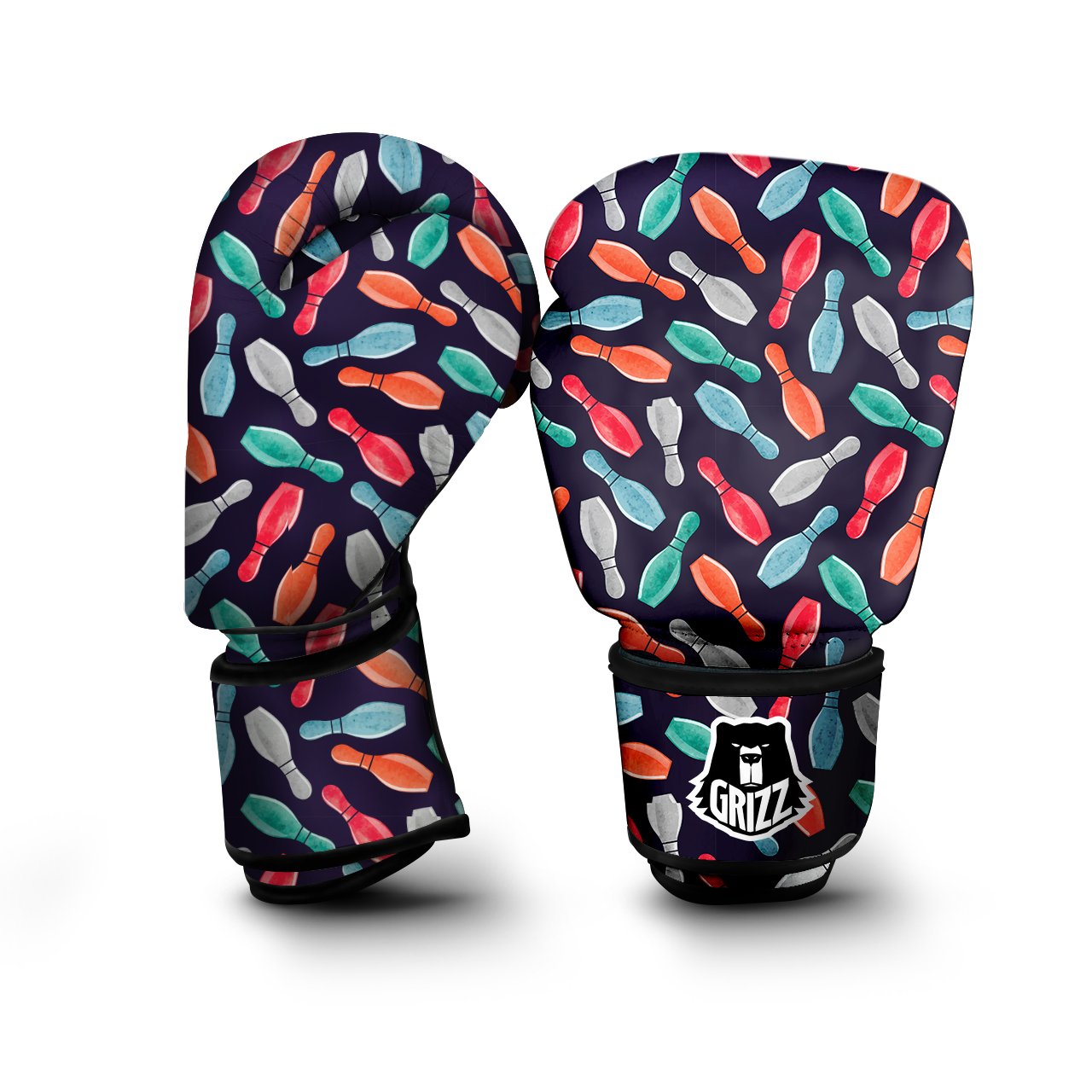 Bowling Pins Watercolor Print Pattern Boxing Gloves-grizzshop