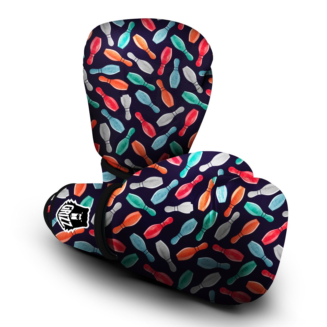 Bowling Pins Watercolor Print Pattern Boxing Gloves-grizzshop