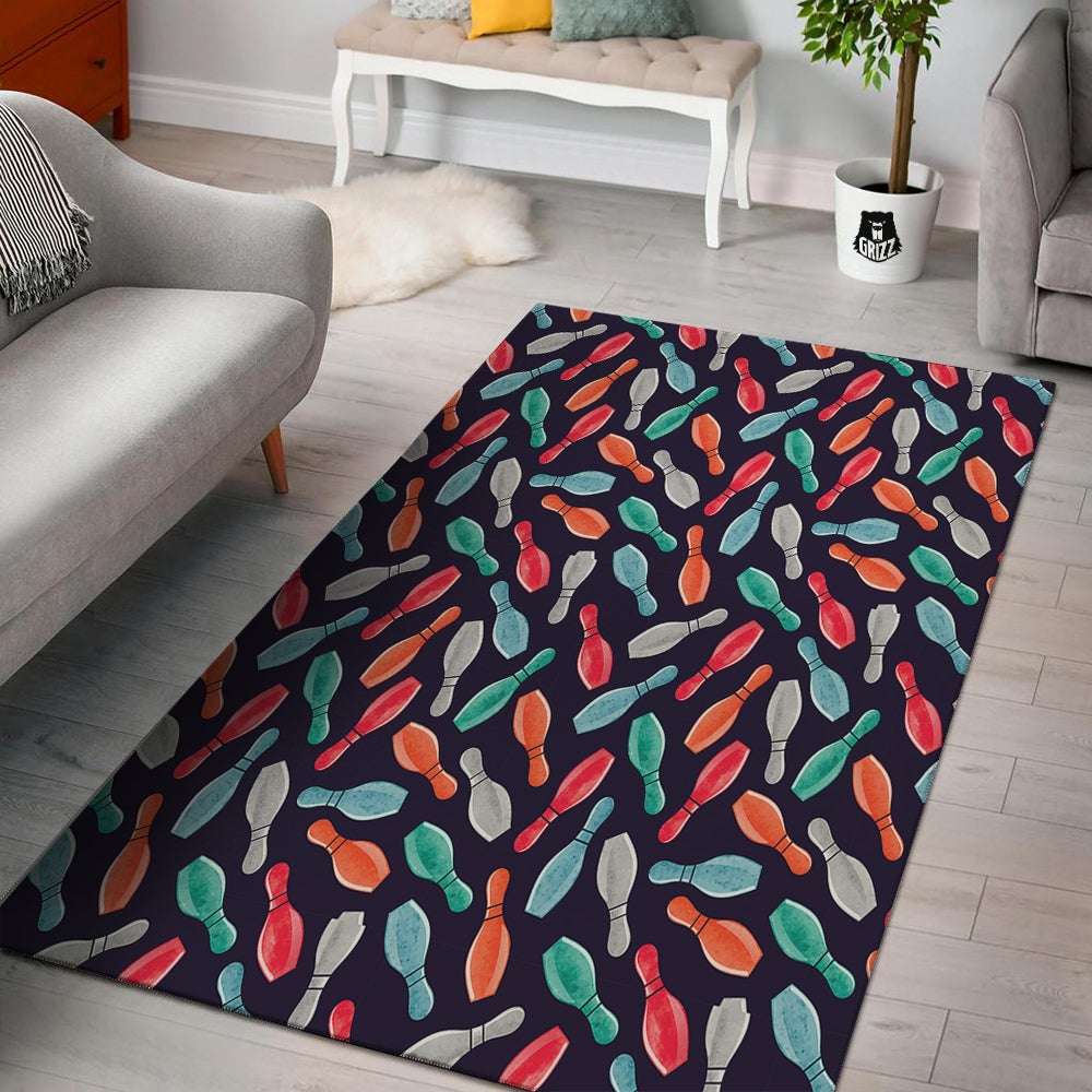 Bowling Pins Watercolor Print Pattern Floor Mat-grizzshop