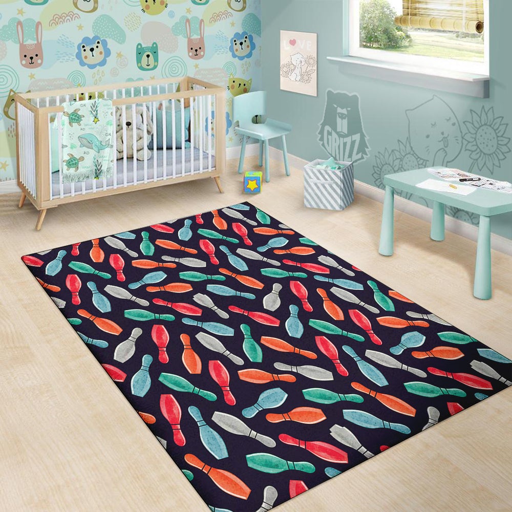 Bowling Pins Watercolor Print Pattern Floor Mat-grizzshop