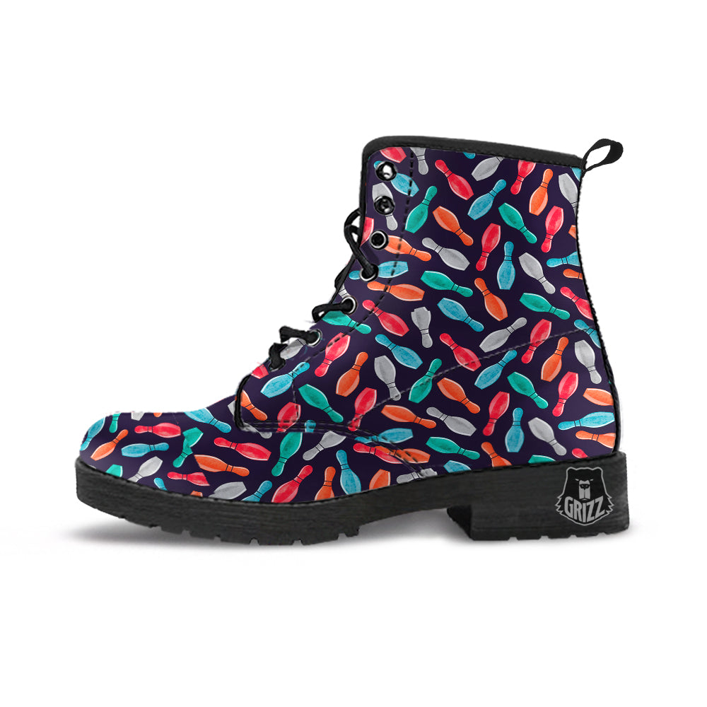 Bowling Pins Watercolor Print Pattern Leather Boots-grizzshop