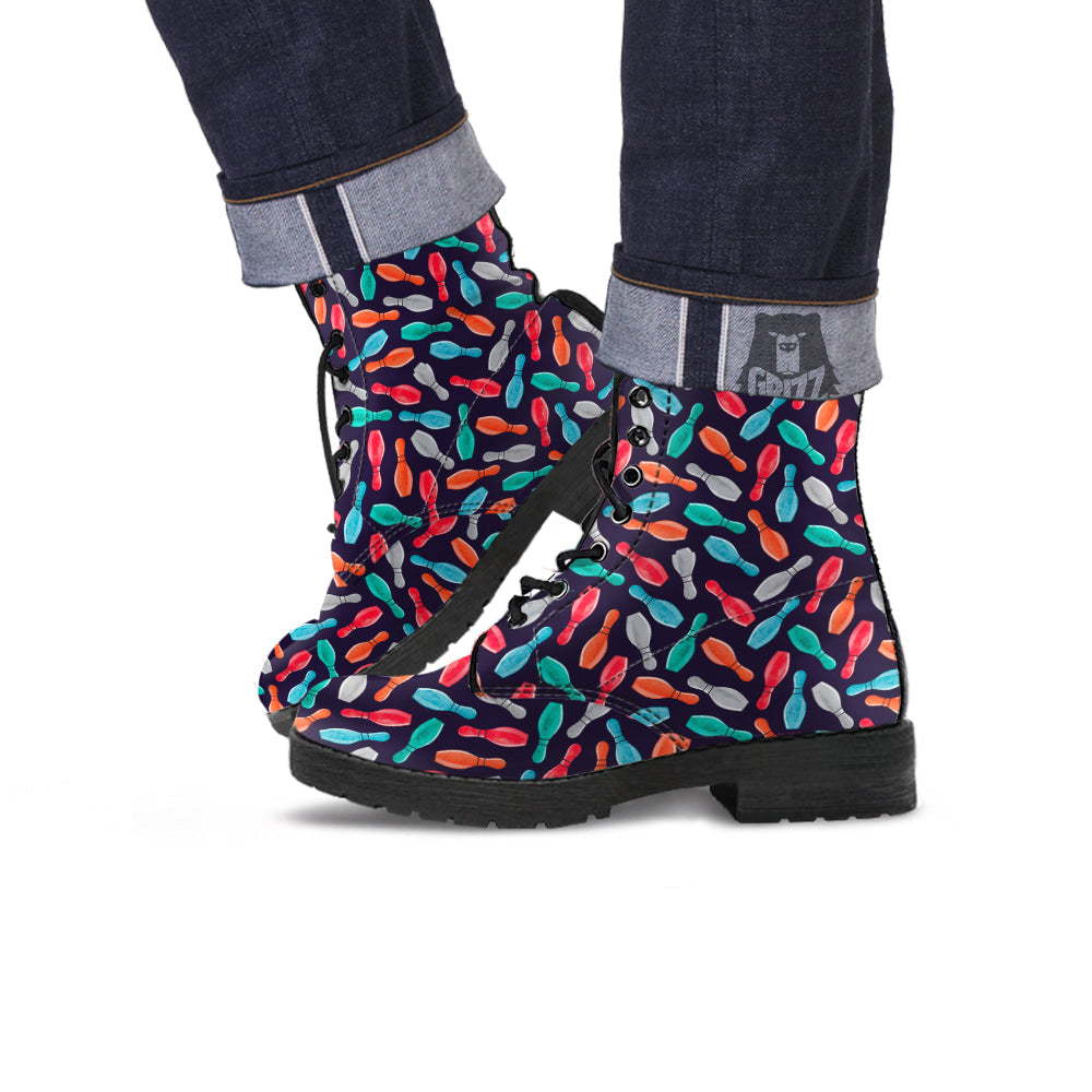 Bowling Pins Watercolor Print Pattern Leather Boots-grizzshop