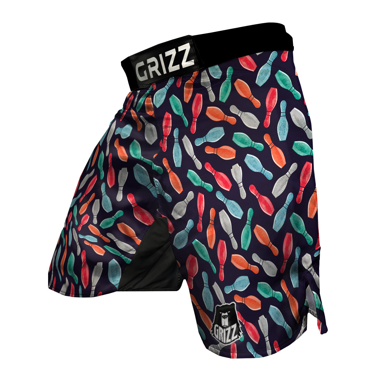 Bowling Pins Watercolor Print Pattern MMA Shorts-grizzshop