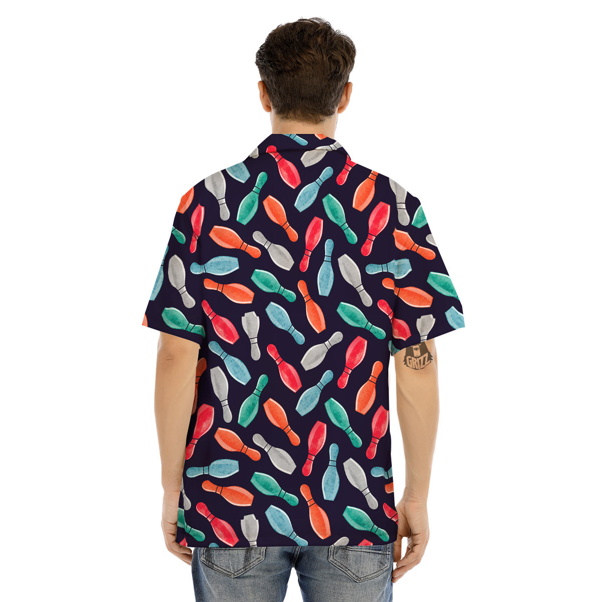 Bowling Pins Watercolor Print Pattern Men's Hawaiian Shirt-grizzshop