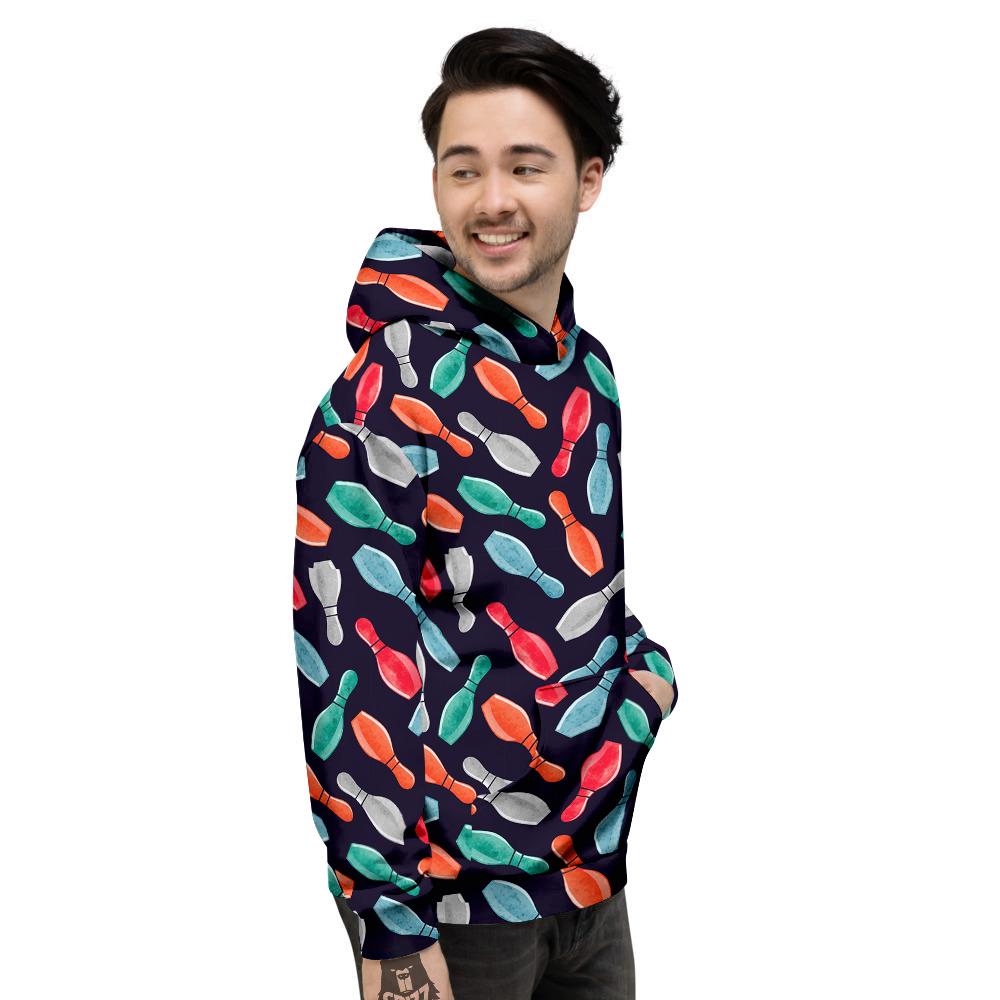 Bowling Pins Watercolor Print Pattern Men's Hoodie-grizzshop